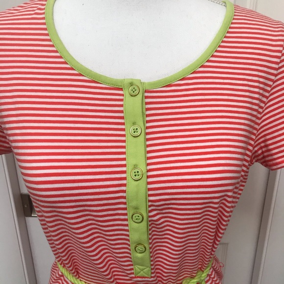 HPx2 🎉 LANDS END Coral/White Nautical Striped Knit Dress Neon Trim M - Picture 3 of 8
